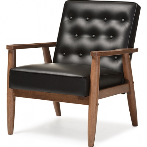 Sorrento Accent Chair in Tufted Black Leatherette & Walnut